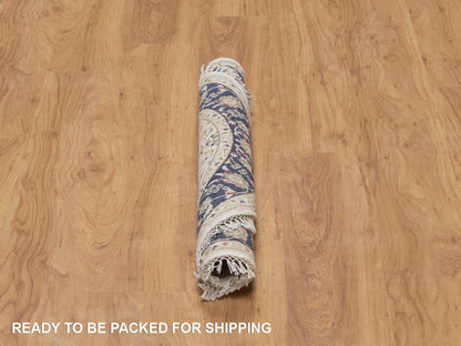 Nain Fine Oriental hand-knotted wool/silk rug in Ivory & Midnight Blue, 3'2" x 3'2" — SKU O092481 (view 6)