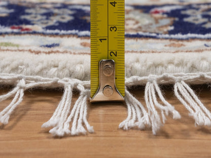 Nain Fine Oriental hand-knotted wool/silk rug in Ivory & Midnight Blue, 3'2" x 3'2" — SKU O092481 (view 7)