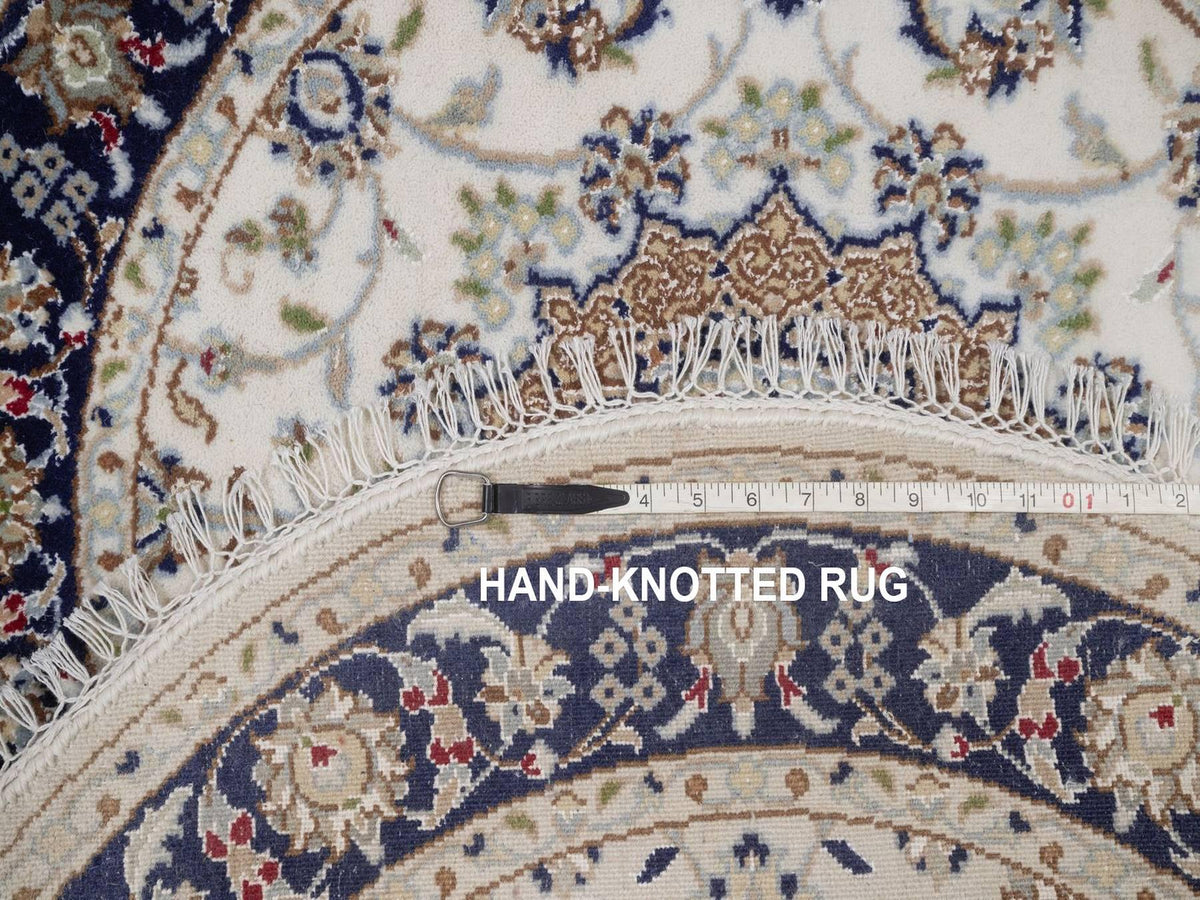 Nain Fine Oriental hand-knotted wool/silk rug in Ivory & Midnight Blue, 3'2" x 3'2" — SKU O092481 (view 8)
