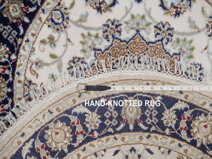 Nain Fine Oriental hand-knotted wool/silk rug in Ivory & Midnight Blue, 3'2" x 3'2" — SKU O092481 (view 8)
