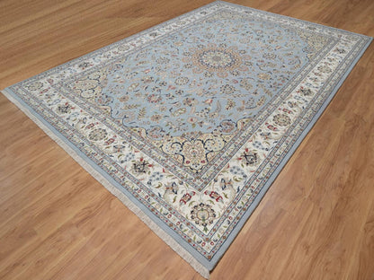 Blue 9'9" x 14'2" Fine Oriental Hand knotted Wool/Silk Rug - Sku: O092482
