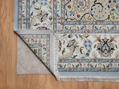 Nain Fine Oriental hand-knotted wool/silk rug in Blue & Ivory, 9'9" x 14'2" — SKU O092482 (view 4)