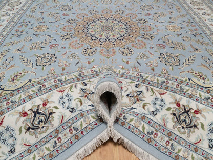 Blue 9'9" x 14'2" Fine Oriental Hand knotted Wool/Silk Rug - Sku: O092482