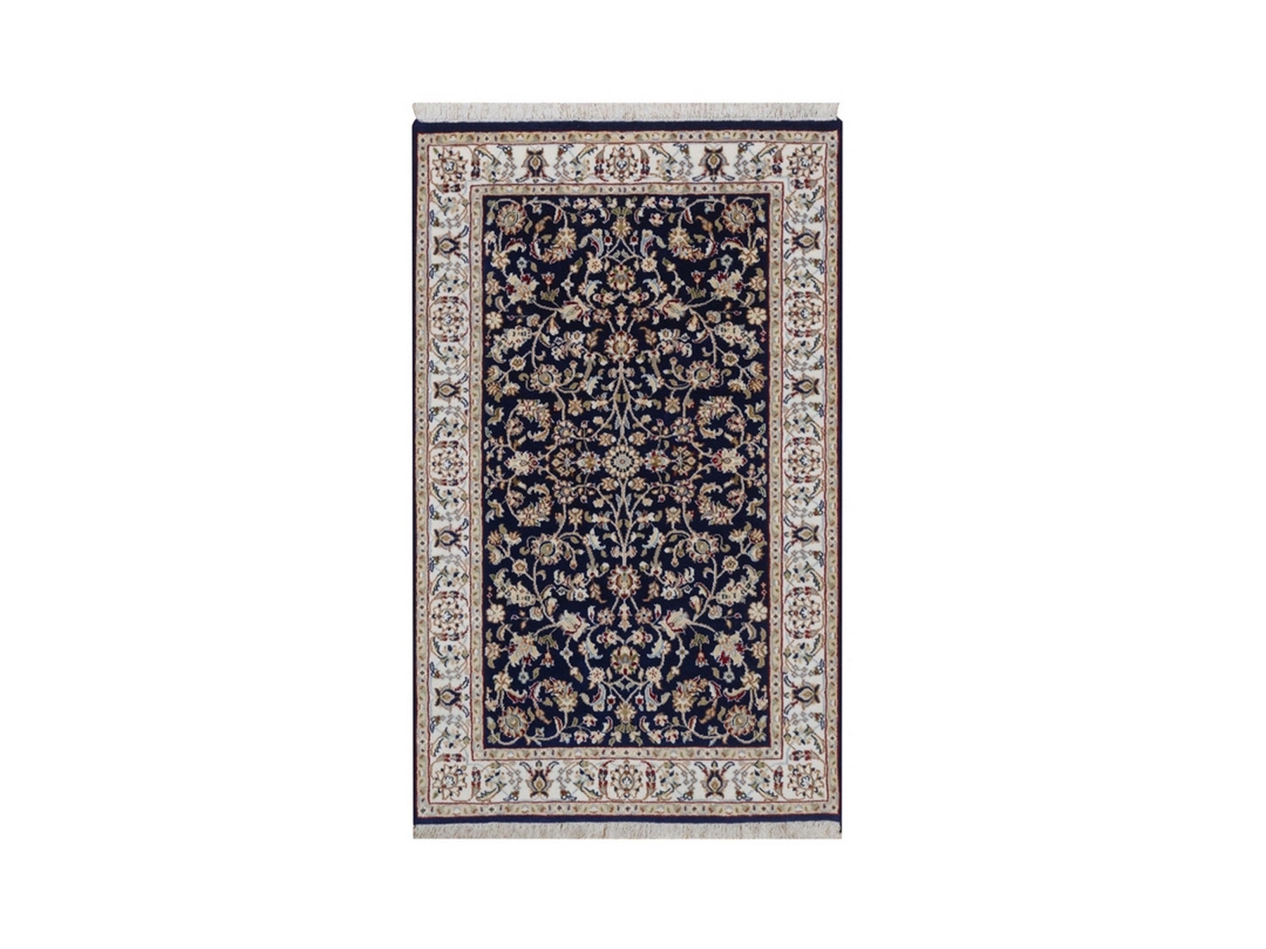 Blue 3'2" x 5'1" Fine Oriental Hand knotted Wool/Silk Rug - Sku: O092484