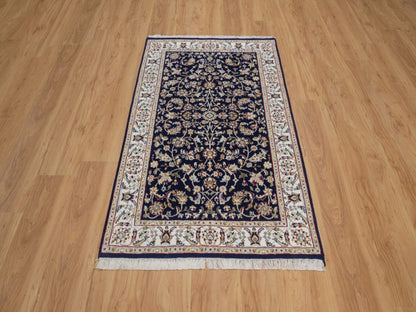 Blue 3'2" x 5'1" Fine Oriental Hand knotted Wool/Silk Rug - Sku: O092485