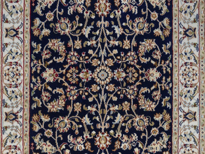 Blue 3'2" x 5'1" Fine Oriental Hand knotted Wool/Silk Rug - Sku: O092485