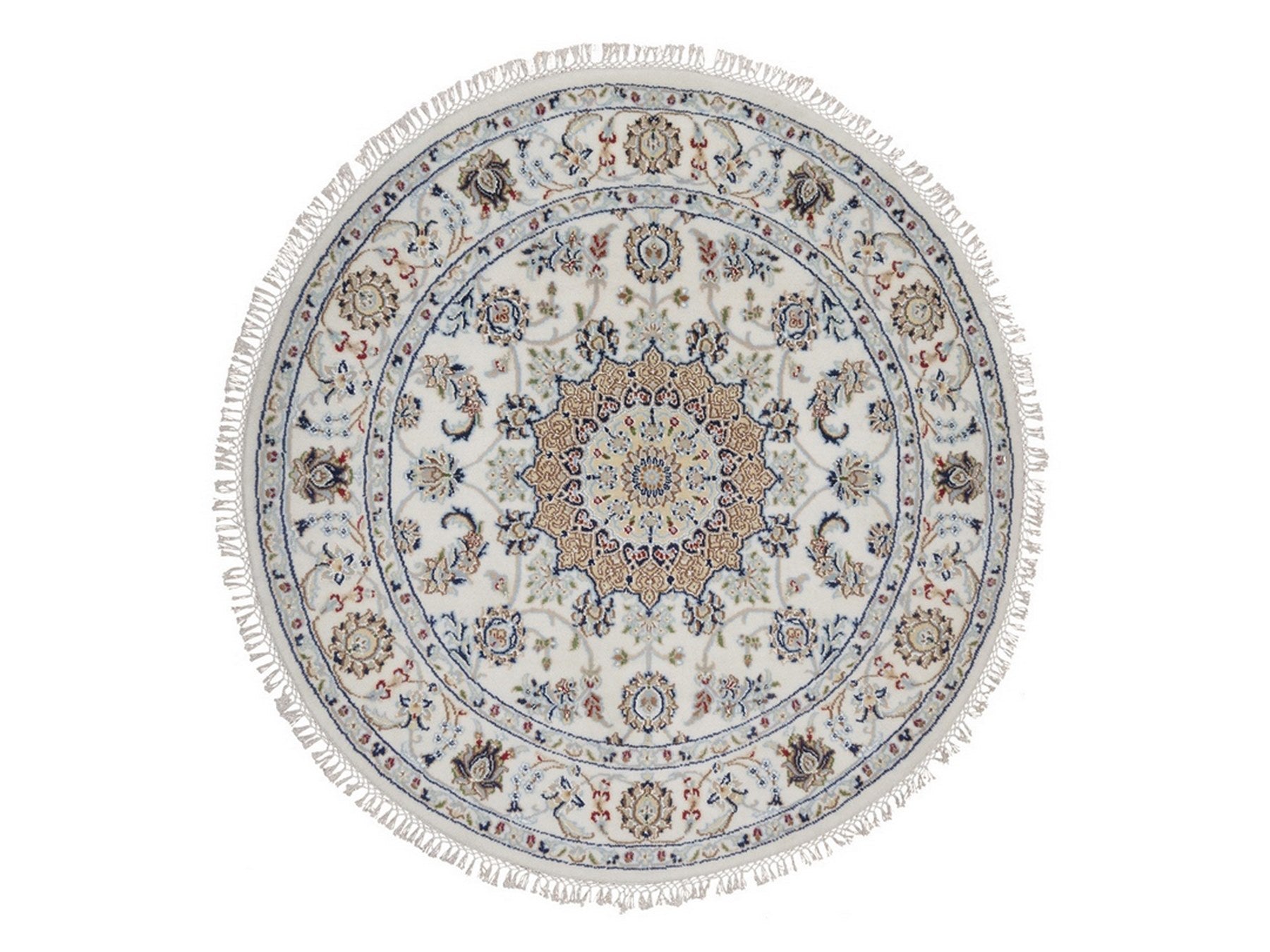 Ivory 4'1" x 4'1" Fine Oriental Hand knotted Wool/Silk Rug - Sku: O092486