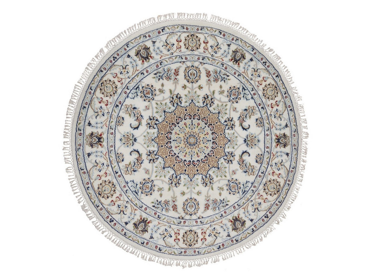 Nain Fine Oriental hand-knotted wool/silk rug in Ivory, 4'1" x 4'1" — SKU O092486