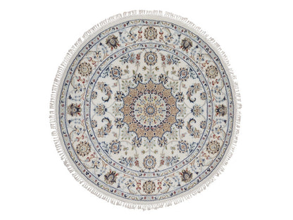 Nain Fine Oriental hand-knotted wool/silk rug in Ivory, 4'1" x 4'1" — SKU O092486