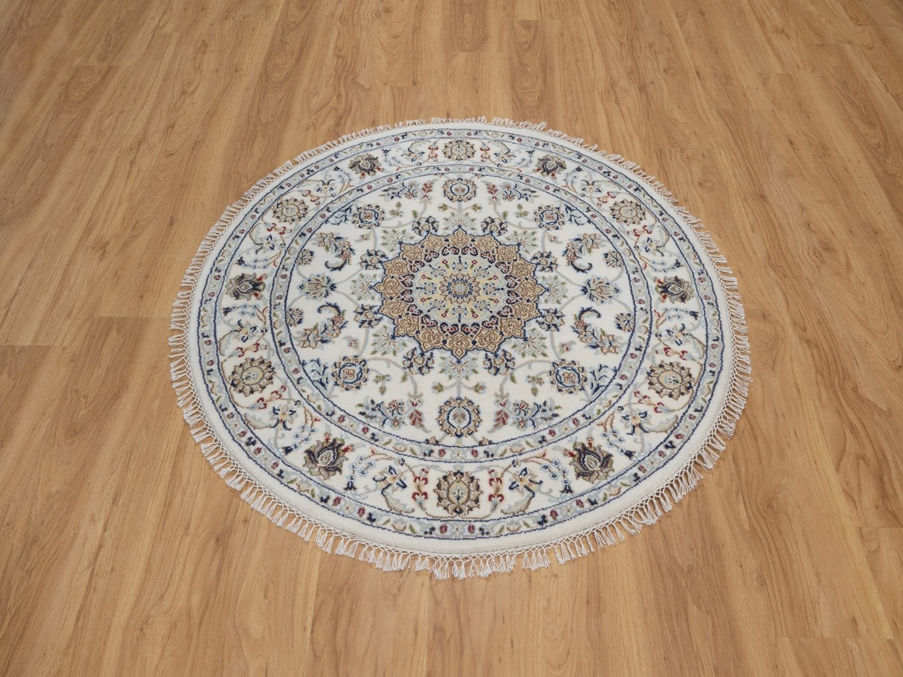 Nain Fine Oriental hand-knotted wool/silk rug in Ivory, 4'1" x 4'1" — SKU O092486 (view 2)