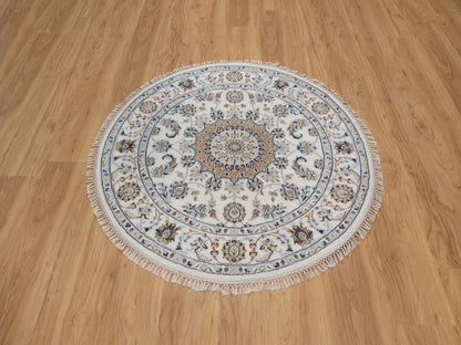Nain Fine Oriental hand-knotted wool/silk rug in Ivory, 4'1" x 4'1" — SKU O092486 (view 2)