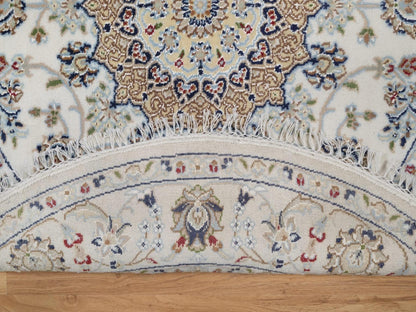 Nain Fine Oriental hand-knotted wool/silk rug in Ivory, 4'1" x 4'1" — SKU O092486 (view 3)