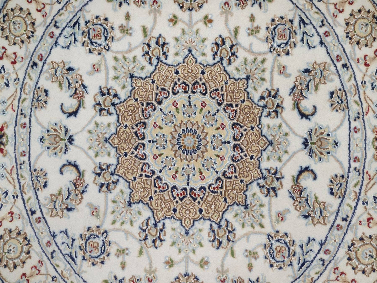Nain Fine Oriental hand-knotted wool/silk rug in Ivory, 4'1" x 4'1" — SKU O092486 (view 5)