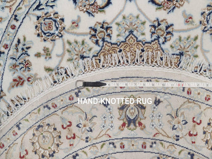 Nain Fine Oriental hand-knotted wool/silk rug in Ivory, 4'1" x 4'1" — SKU O092486 (view 8)