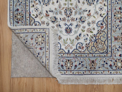 Nain Fine Oriental hand-knotted wool/silk runner in Ivory & Light Blue, 2'9" x 14'5" — SKU O092488 (view 3)