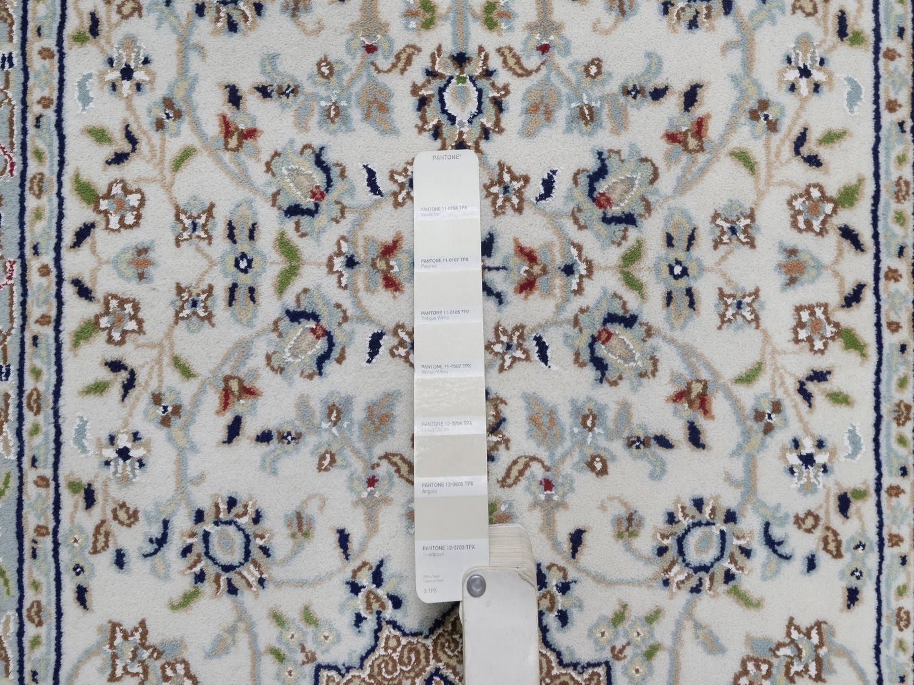 Nain Fine Oriental hand-knotted wool/silk runner in Ivory & Light Blue, 2'9" x 14'5" — SKU O092488 (view 4)