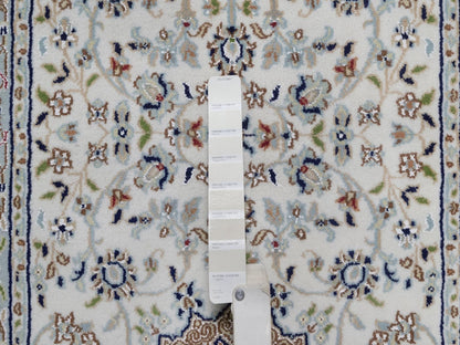 Nain Fine Oriental hand-knotted wool/silk runner in Ivory & Light Blue, 2'9" x 14'5" — SKU O092488 (view 4)