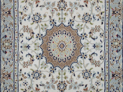 Nain Fine Oriental hand-knotted wool/silk runner in Ivory & Light Blue, 2'9" x 14'5" — SKU O092488 (view 5)