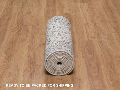 Ivory 2'9" x 14'5" Fine Oriental Hand knotted Wool/Silk Rug - Sku: O092488
