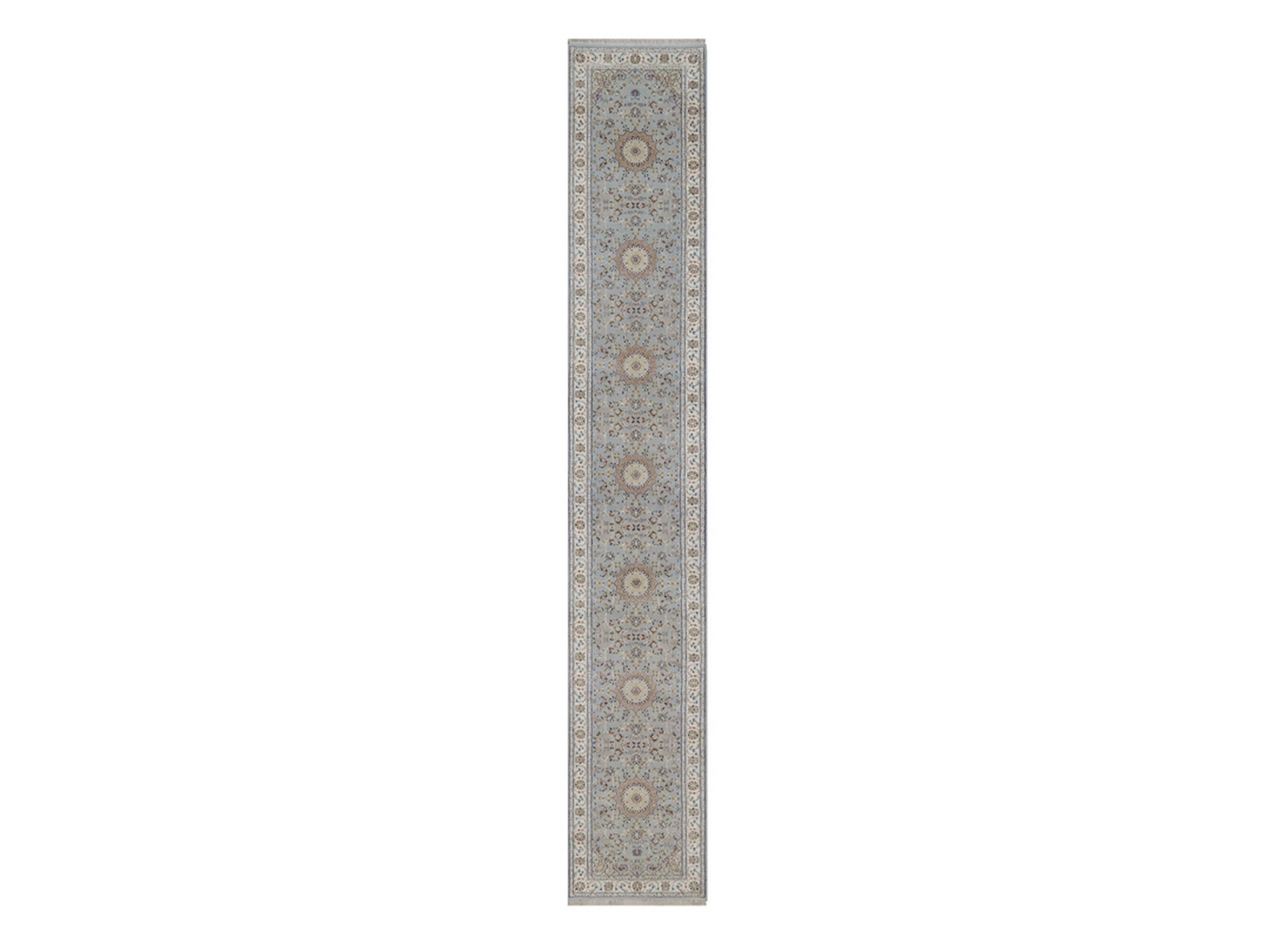Blue 2'7" x 16'2" Fine Oriental Hand knotted Wool/Silk Rug - Sku: O092489