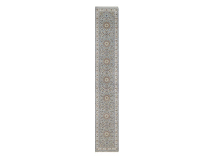 Blue 2'7" x 16'2" Fine Oriental Hand knotted Wool/Silk Rug - Sku: O092489