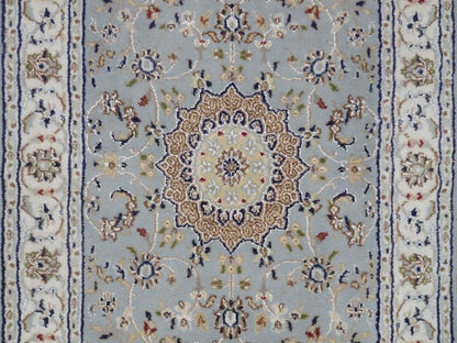 Blue 2'7" x 16'2" Fine Oriental Hand knotted Wool/Silk Rug - Sku: O092489