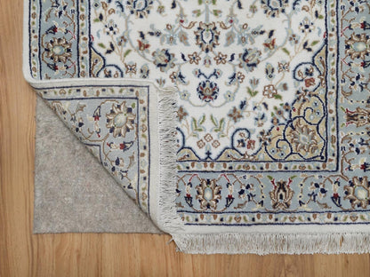 Nain Fine Oriental hand-knotted wool/silk runner in Ivory & Light Blue, 2'9" x 12'4" — SKU O092490 (view 3)
