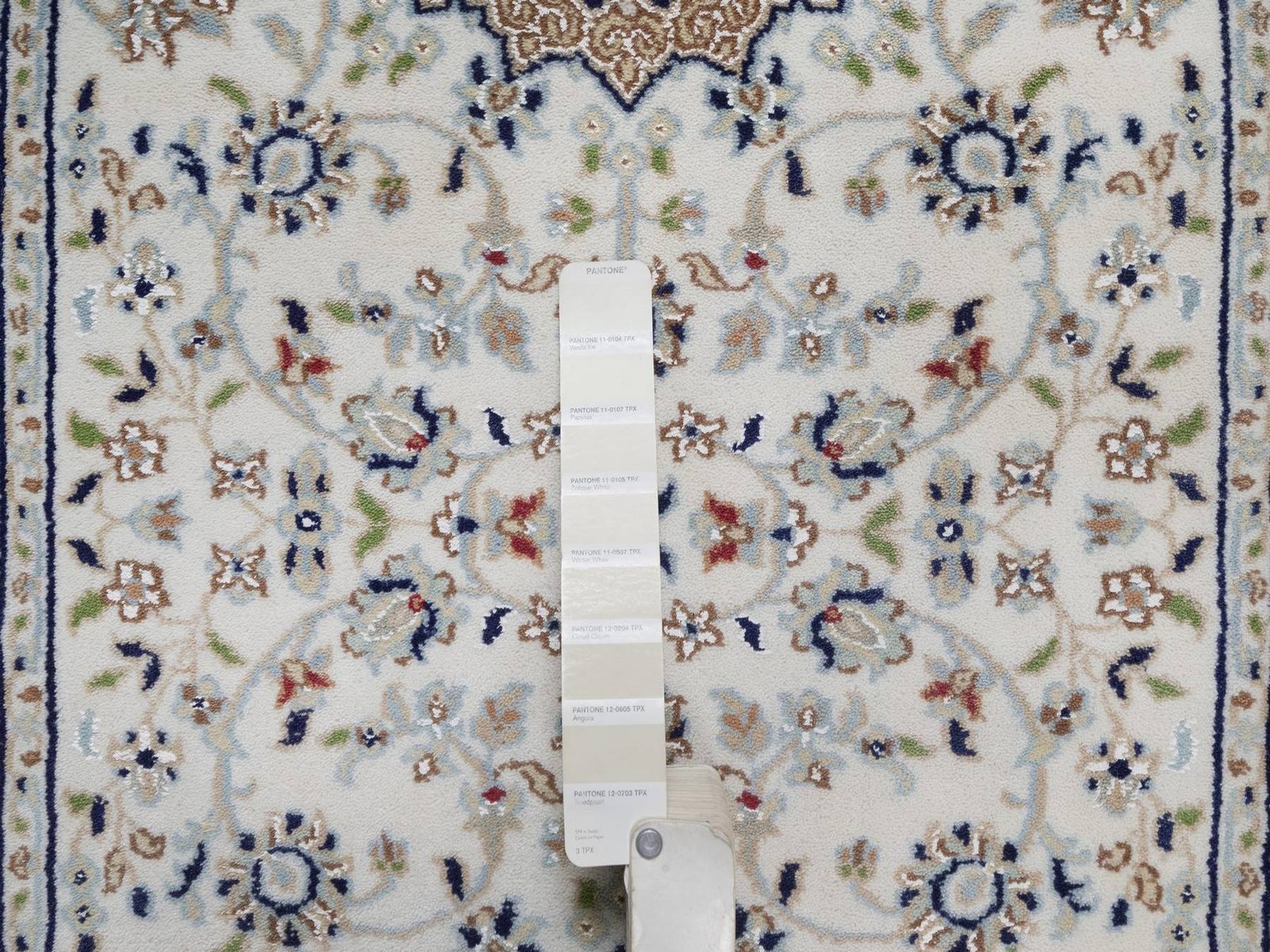 Nain Fine Oriental hand-knotted wool/silk runner in Ivory & Light Blue, 2'9" x 12'4" — SKU O092490 (view 5)