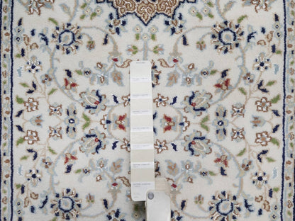 Nain Fine Oriental hand-knotted wool/silk runner in Ivory & Light Blue, 2'9" x 12'4" — SKU O092490 (view 5)