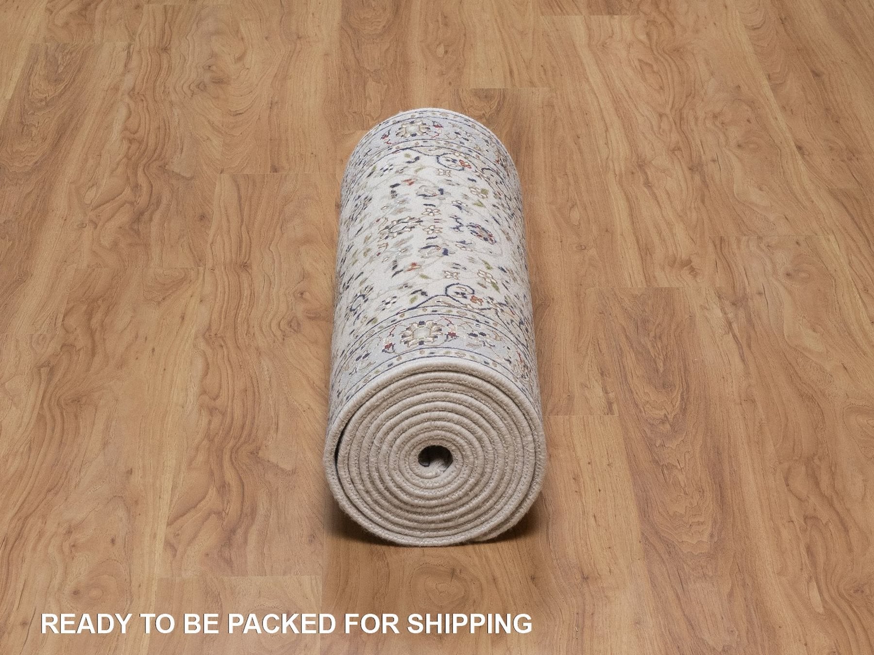 Nain Fine Oriental hand-knotted wool/silk runner in Ivory & Light Blue, 2'9" x 12'4" — SKU O092490 (view 6)