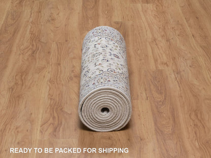 Nain Fine Oriental hand-knotted wool/silk runner in Ivory & Light Blue, 2'9" x 12'4" — SKU O092490 (view 6)