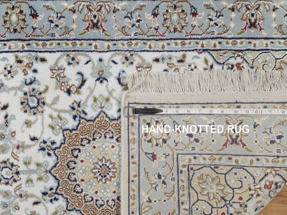 Nain Fine Oriental hand-knotted wool/silk runner in Ivory & Light Blue, 2'9" x 12'4" — SKU O092490 (view 8)
