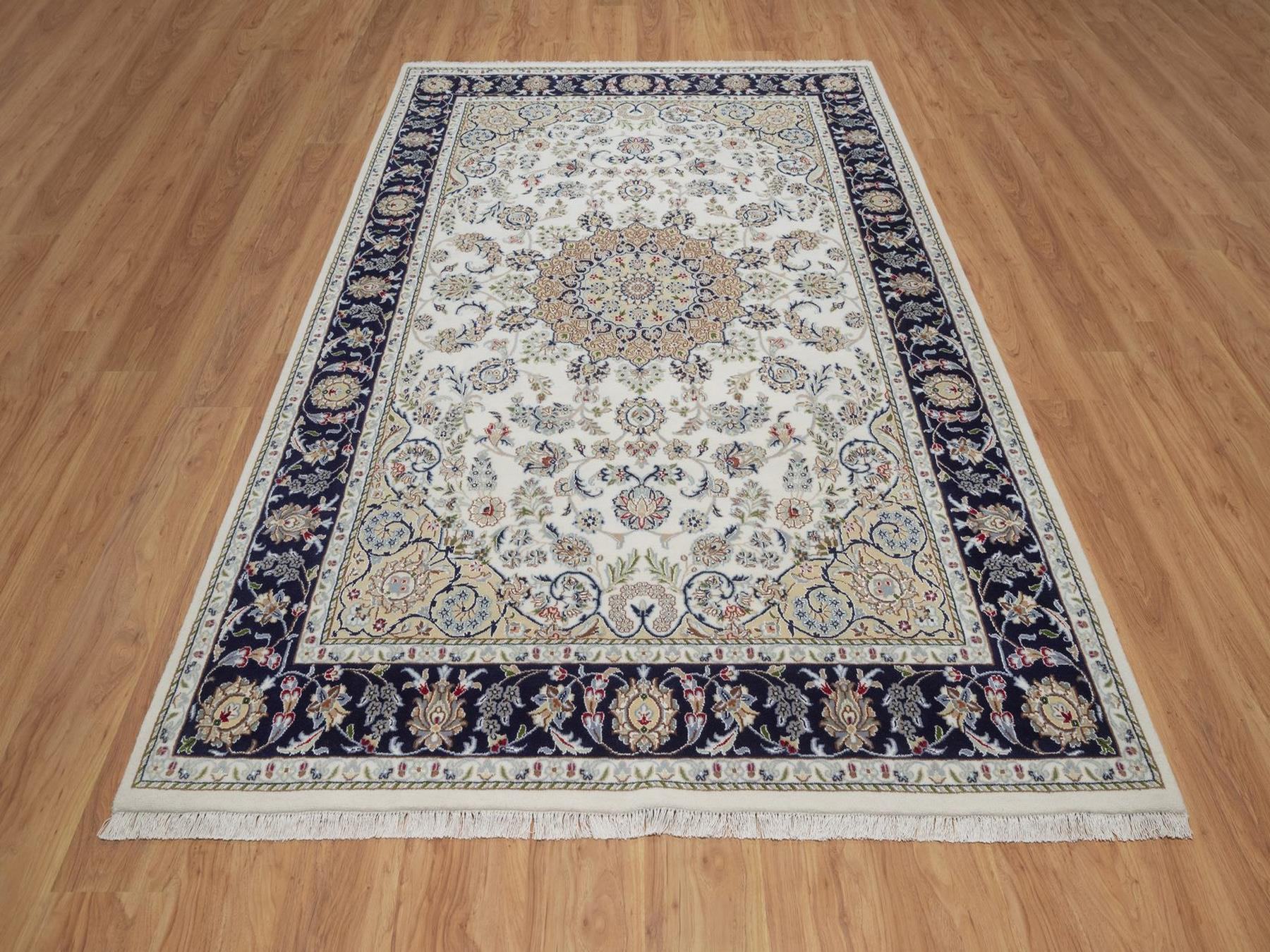 Ivory 6'3" x 9'4" Fine Oriental Hand knotted Wool/Silk Rug - Sku: O092491