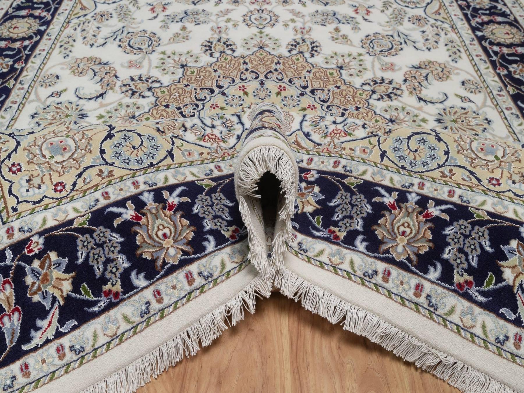 Nain Fine Oriental hand-knotted wool/silk rug in Ivory & Midnight Blue, 6'3" x 9'4" — SKU O092491 (view 5)
