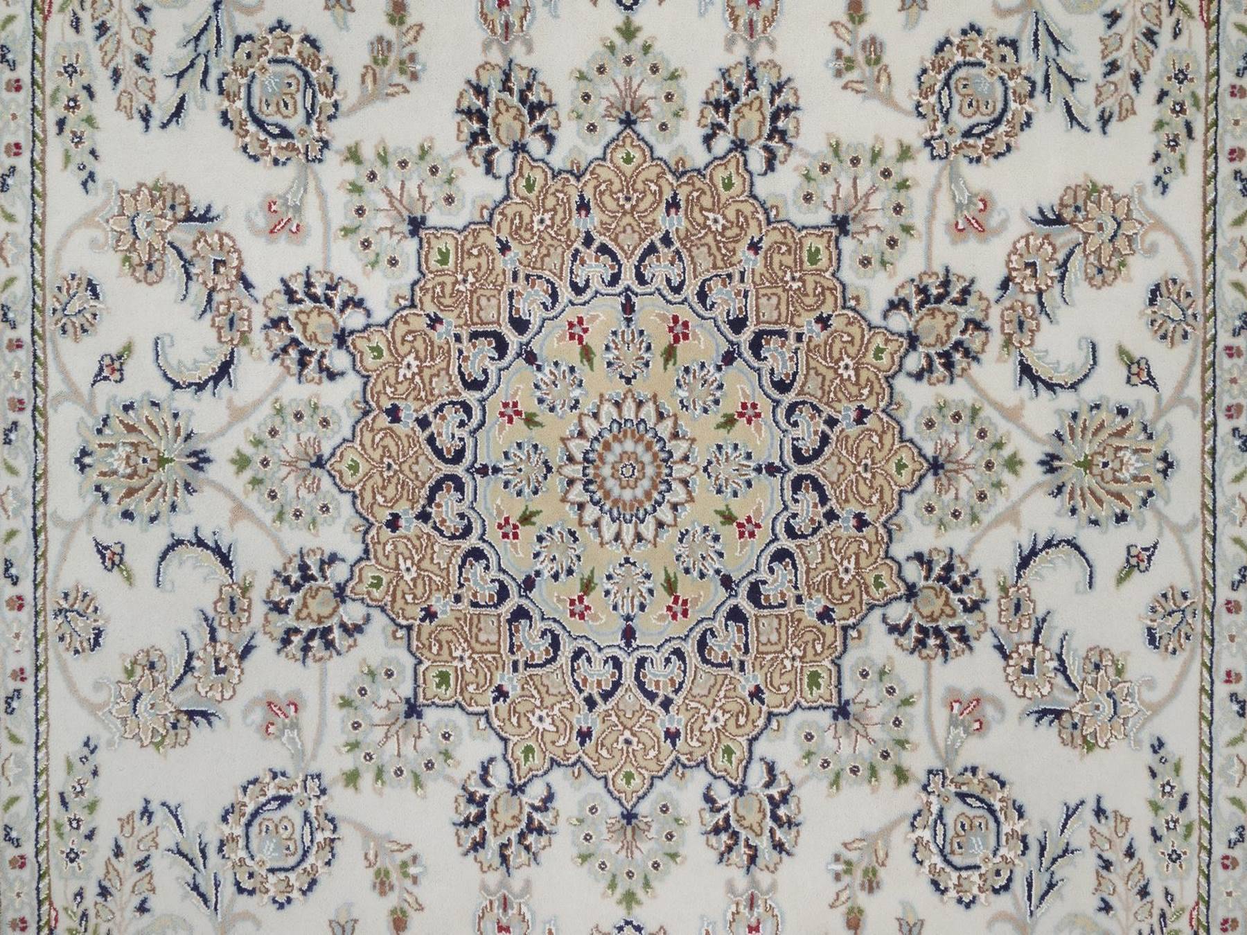 Nain Fine Oriental hand-knotted wool/silk rug in Ivory & Midnight Blue, 6'3" x 9'4" — SKU O092491 (view 8)