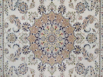Nain Fine Oriental hand-knotted wool/silk rug in Ivory & Midnight Blue, 6'3" x 9'4" — SKU O092491 (view 8)