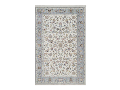 Nain Fine Oriental hand-knotted wool/silk rug in Ivory & Light Blue, 6' x 9'4" — SKU O092492