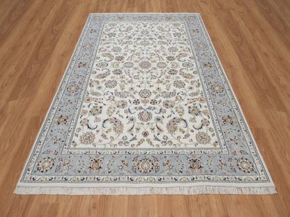 Nain Fine Oriental hand-knotted wool/silk rug in Ivory & Light Blue, 6' x 9'4" — SKU O092492 (view 2)