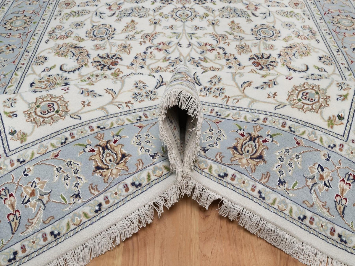 Nain Fine Oriental hand-knotted wool/silk rug in Ivory & Light Blue, 6' x 9'4" — SKU O092492 (view 5)