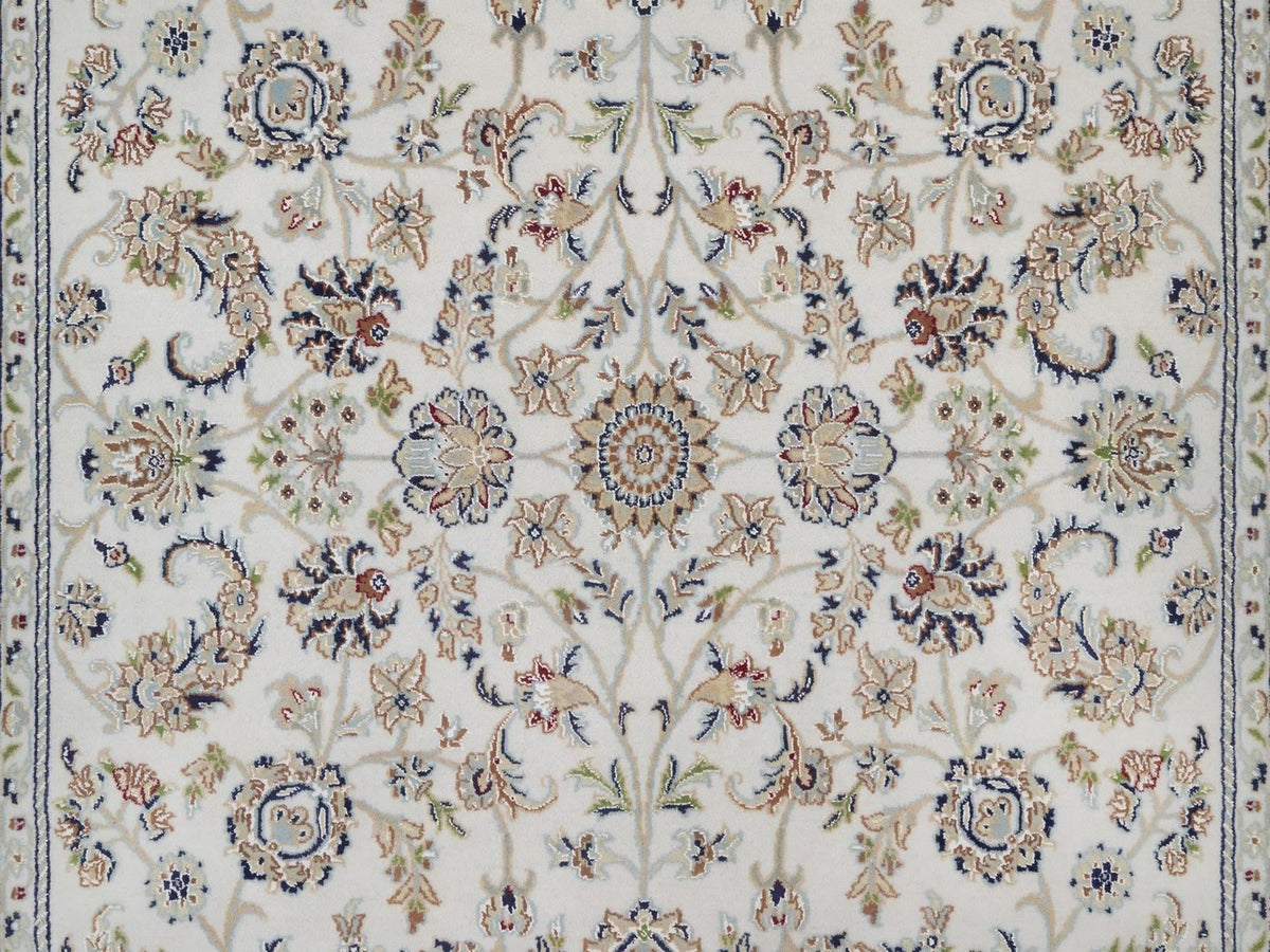 Nain Fine Oriental hand-knotted wool/silk rug in Ivory & Light Blue, 6' x 9'4" — SKU O092492 (view 8)