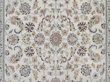 Nain Fine Oriental hand-knotted wool/silk rug in Ivory & Light Blue, 6' x 9'4" — SKU O092492 (view 8)