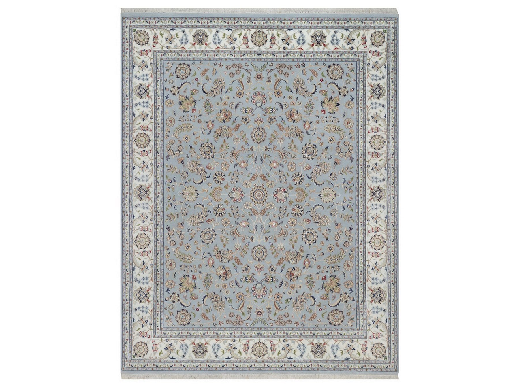 Blue 7'10" x 10'2" Fine Oriental Hand knotted Wool/Silk Rug - Sku: O092495