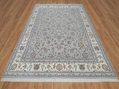 Blue 7'10" x 10'2" Fine Oriental Hand knotted Wool/Silk Rug - Sku: O092495