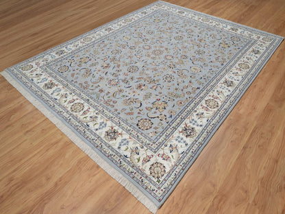 Blue 7'10" x 10'2" Fine Oriental Hand knotted Wool/Silk Rug - Sku: O092495