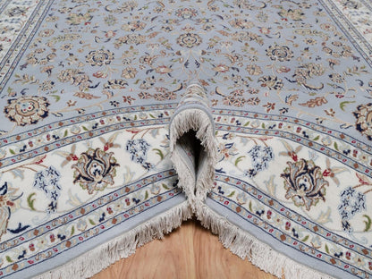 Blue 7'10" x 10'2" Fine Oriental Hand knotted Wool/Silk Rug - Sku: O092495