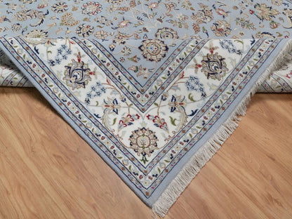 Blue 7'10" x 10'2" Fine Oriental Hand knotted Wool/Silk Rug - Sku: O092495
