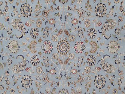 Blue 7'10" x 10'2" Fine Oriental Hand knotted Wool/Silk Rug - Sku: O092495