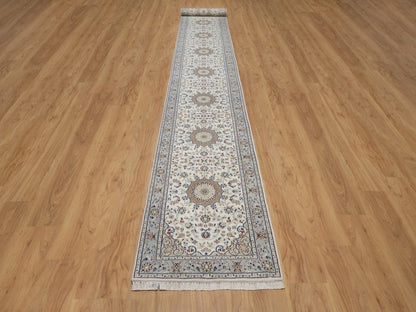 Nain Fine Oriental hand-knotted wool/silk runner in Ivory & Light Blue, 2'8" x 18'5" — SKU O092496 (view 2)