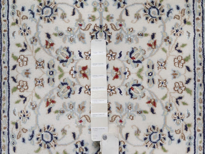 Nain Fine Oriental hand-knotted wool/silk runner in Ivory & Light Blue, 2'8" x 18'5" — SKU O092496 (view 4)