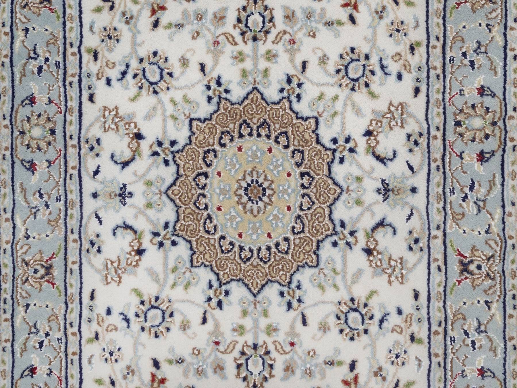 Nain Fine Oriental hand-knotted wool/silk runner in Ivory & Light Blue, 2'8" x 18'5" — SKU O092496 (view 5)